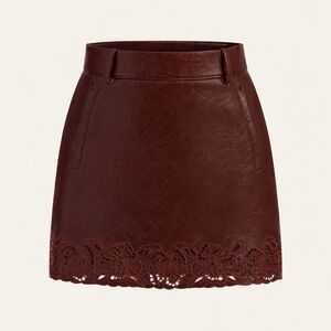 Jacquard Trim PU Leather Mini Skirt